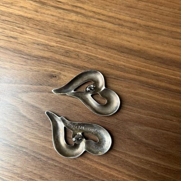 Vintage 80s MEXICO Hearts Large 925 Sterling Silver made in Mexico Earrings - Picture 3 of 5